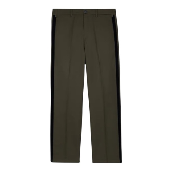 THE KOOPLES Mid-Rise Wide-Leg Trousers FR 48/ US 32 NWT Khaki Color black stripe - Picture 5 of 14